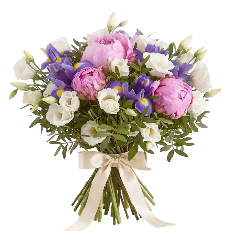 Bouquet of Peonies with Iris and Lisianthus