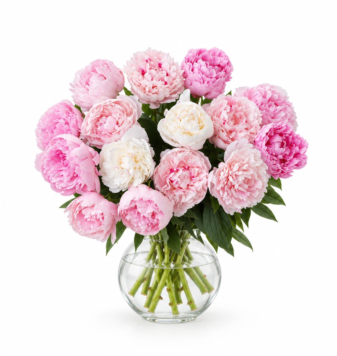 Pink & White Peonies Pastel Bouquet in Vase