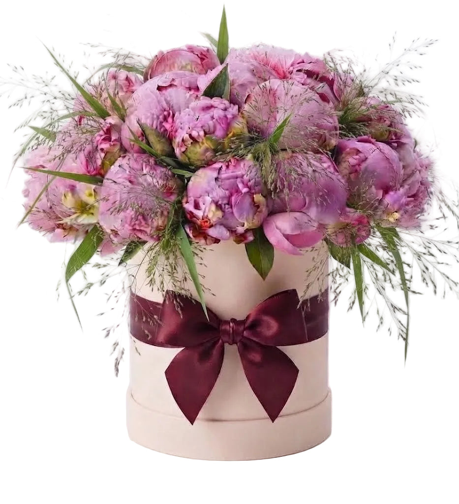 Dark Pink Peonies with Panicum Grass Box