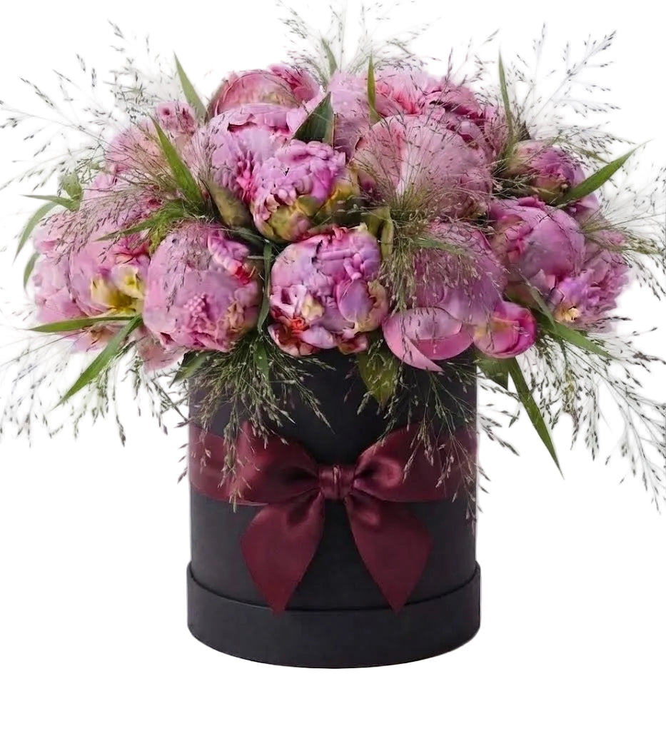 Dark Pink Peonies with Panicum Grass Box