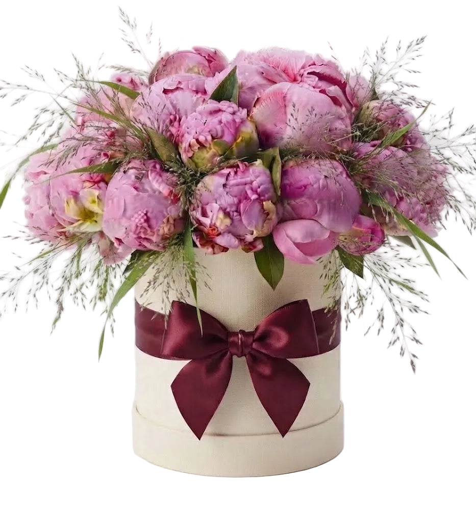 Dark Pink Peonies with Panicum Grass Box