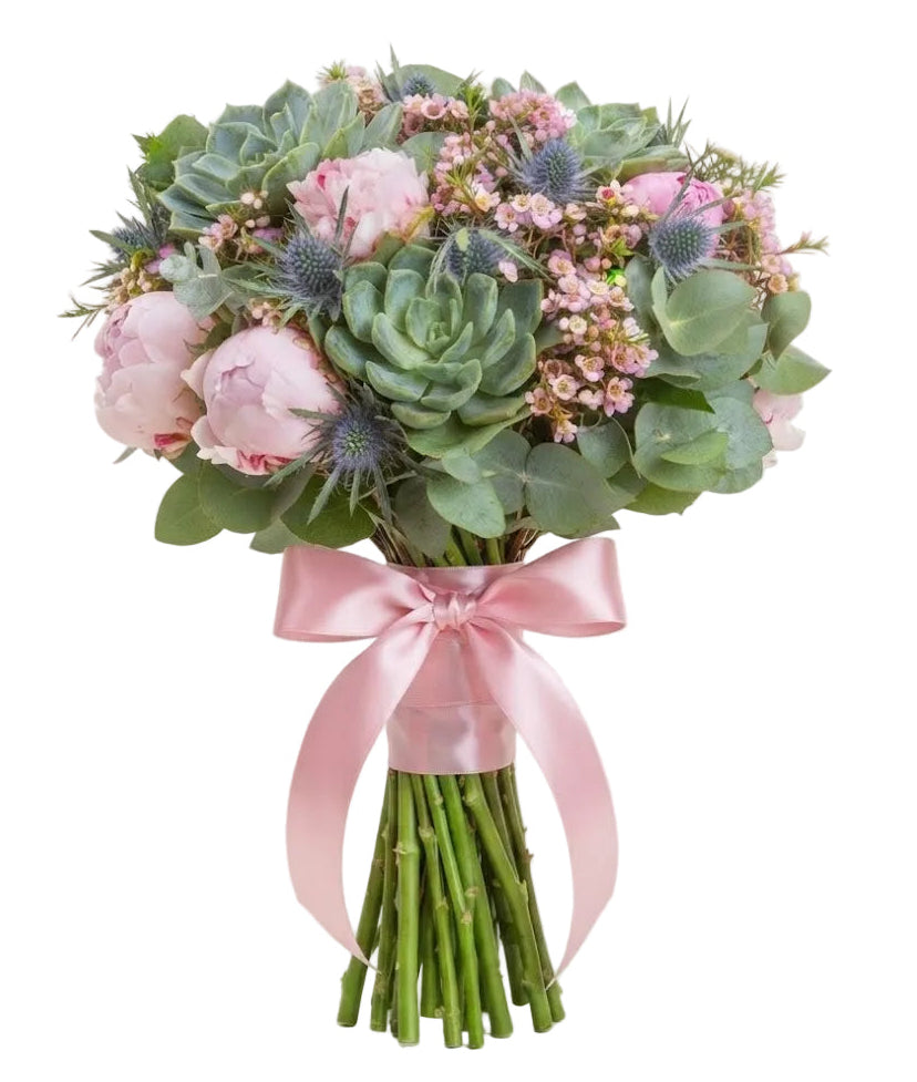 Dreamy Pink Peony and Sage Succulent Bouquet