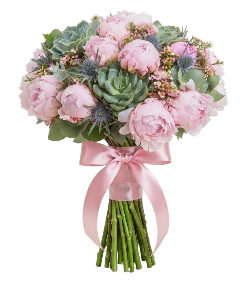 Dreamy Pink Peony and Sage Succulent Bouquet