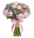 Dreamy Pink Peony and Sage Succulent Bouquet