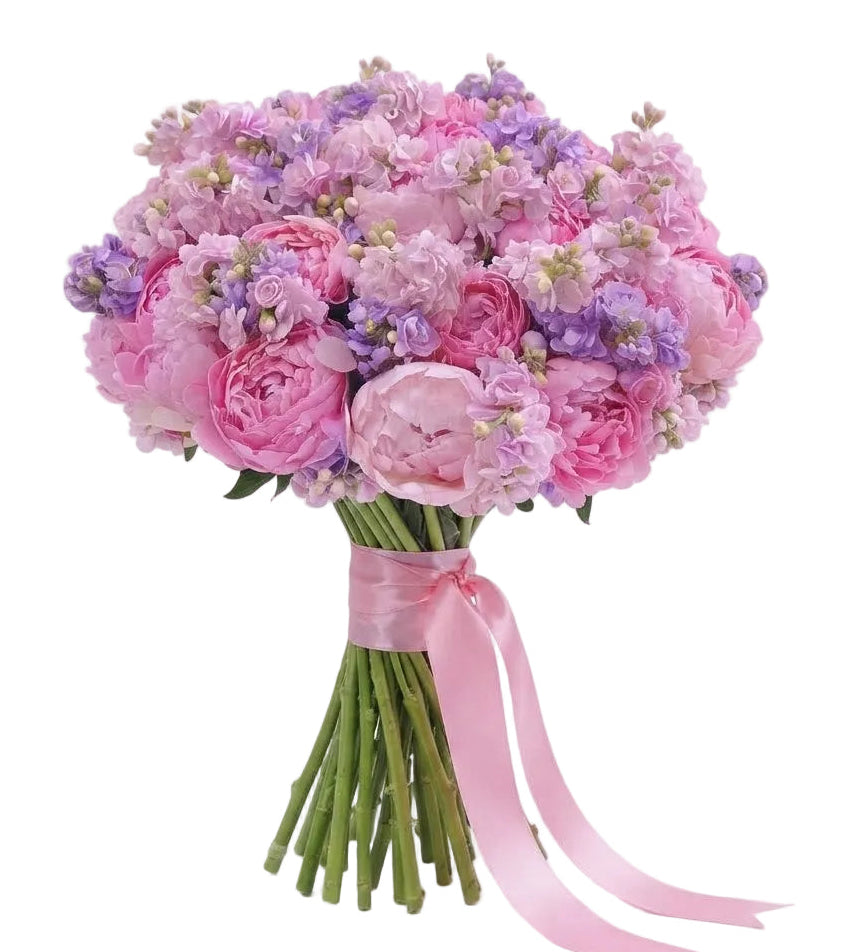 Fragrant Bouquet of Pink Peonies with Stocks
