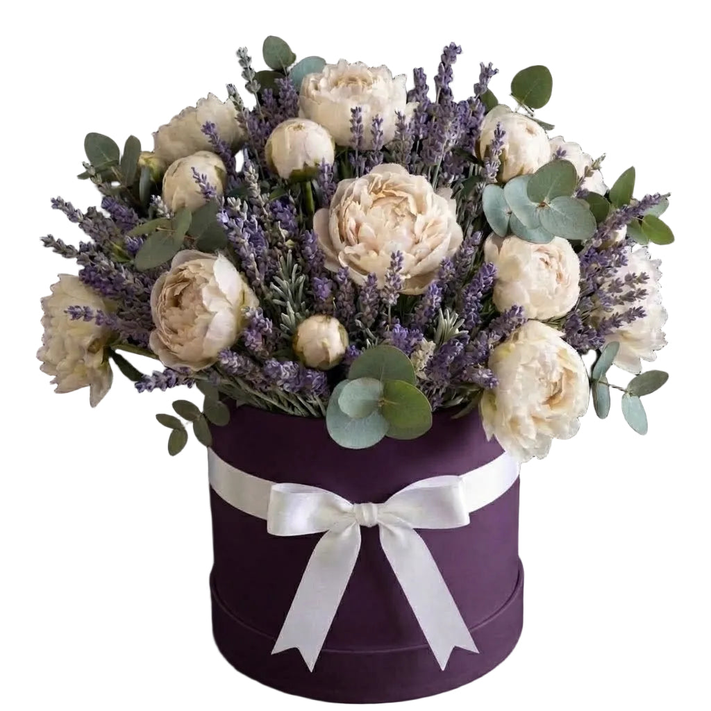 Fragrant Box of Peonies with Lavender
