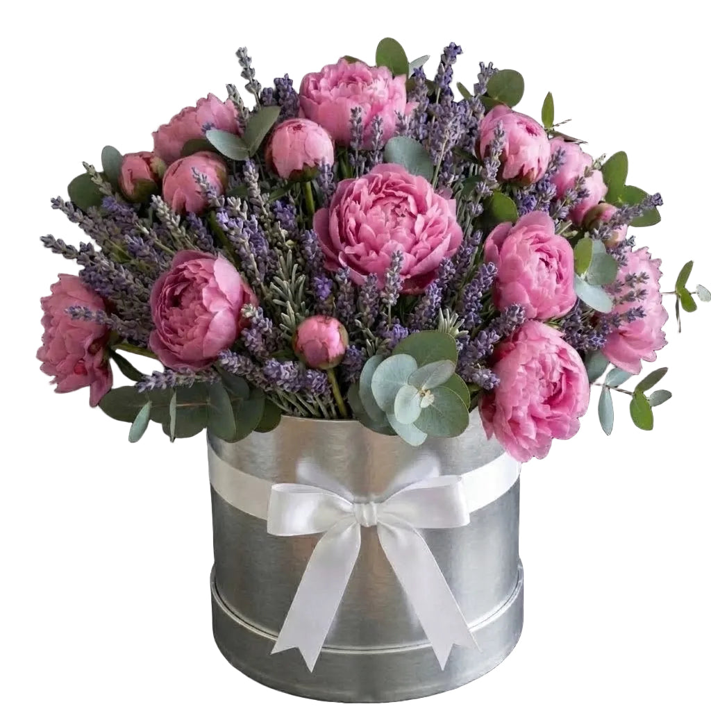 Fragrant Box of Peonies with Lavender