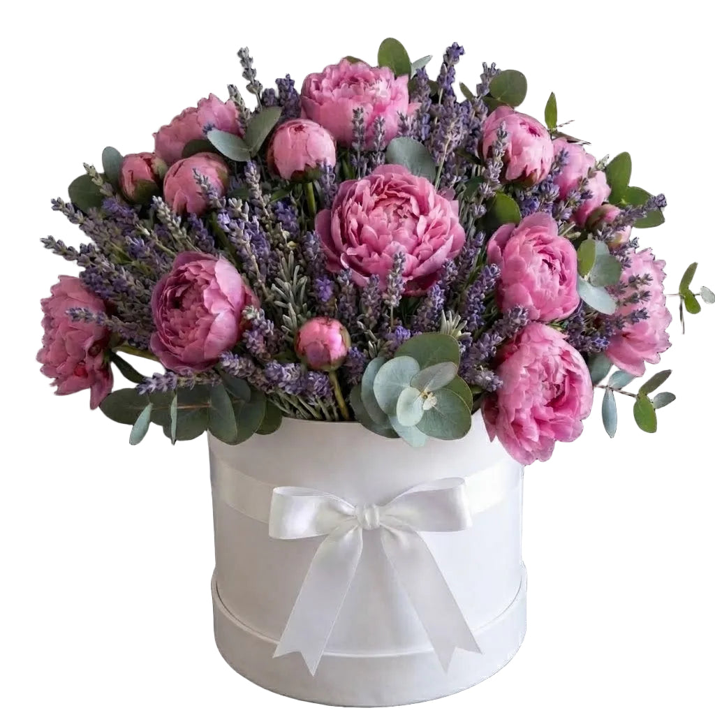 Fragrant Box of Peonies with Lavender
