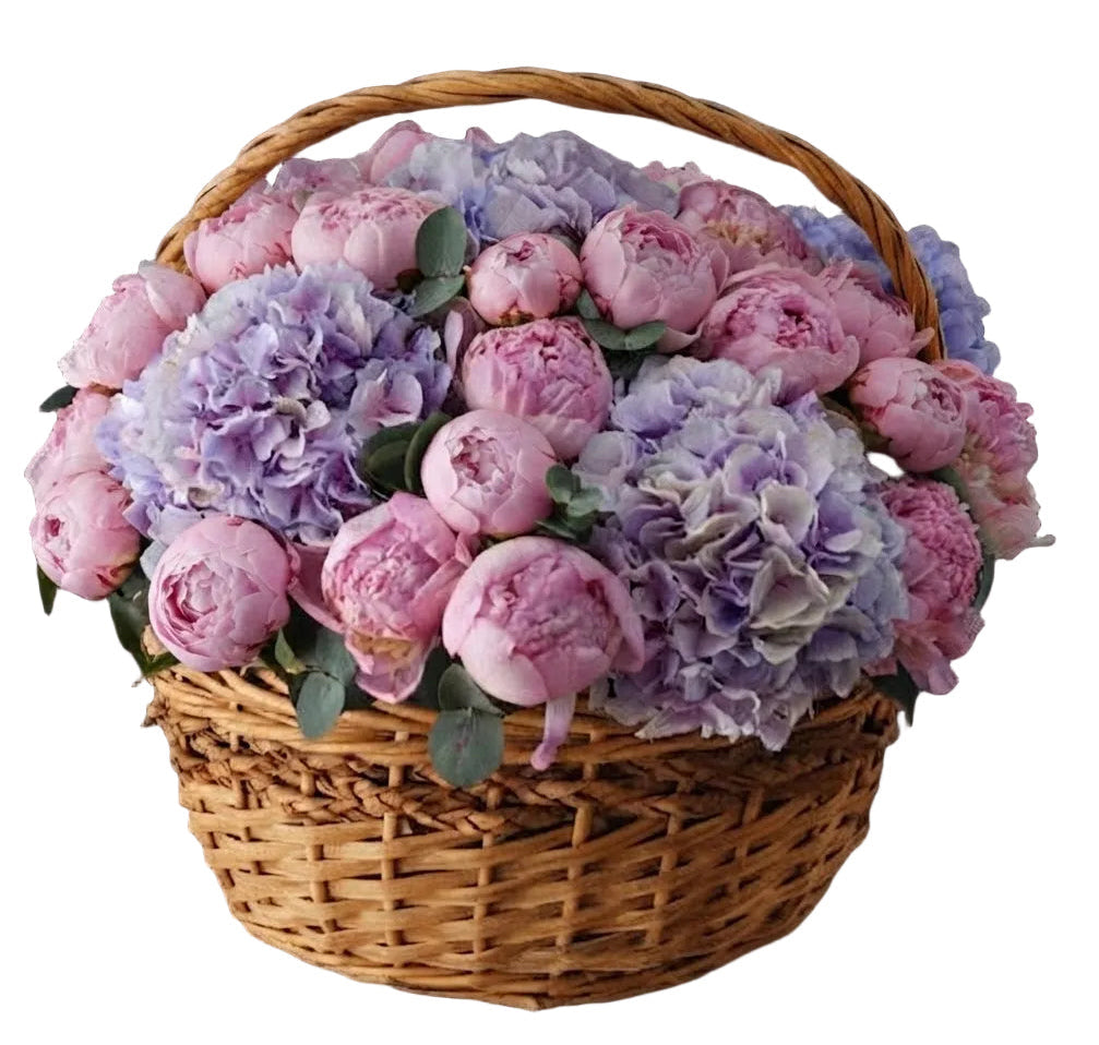 Gorgeous Basket of Peonies and Hydrangea