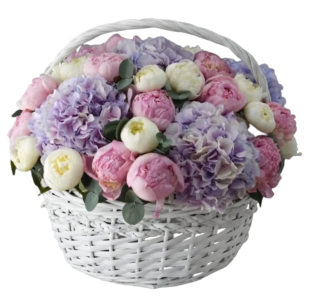 Gorgeous Basket of Peonies and Hydrangea