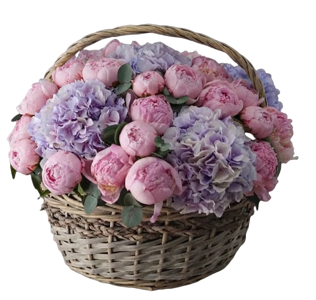 Gorgeous Basket of Peonies and Hydrangea