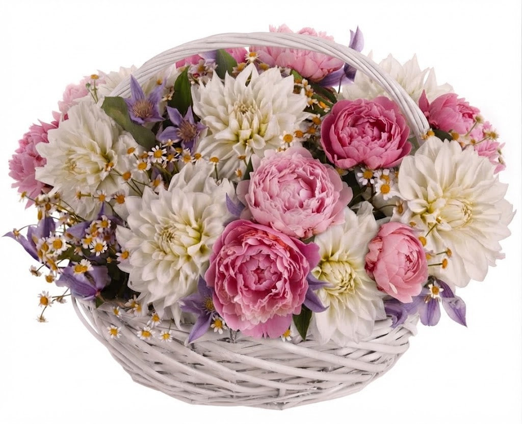 Gorgeous Basket of Peonies and Luxury Dahlia