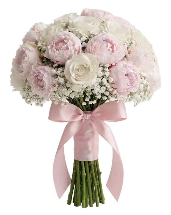 Gorgeous Bouquet of Peonies with Roses and Gypsophila
