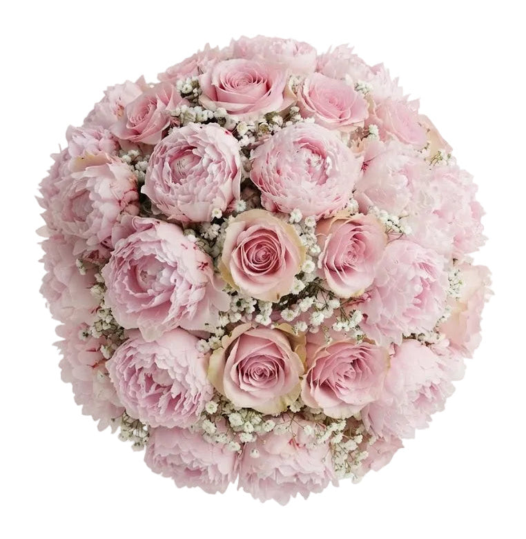 Gorgeous Bouquet of Peonies with Roses and Gypsophila