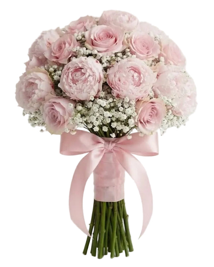 Gorgeous Bouquet of Peonies with Roses and Gypsophila