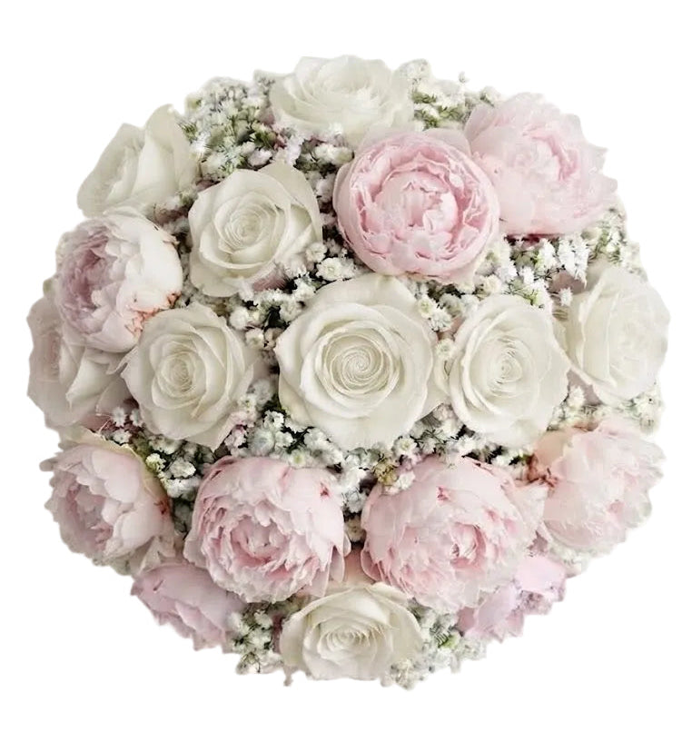 Gorgeous Bouquet of Peonies with Roses and Gypsophila
