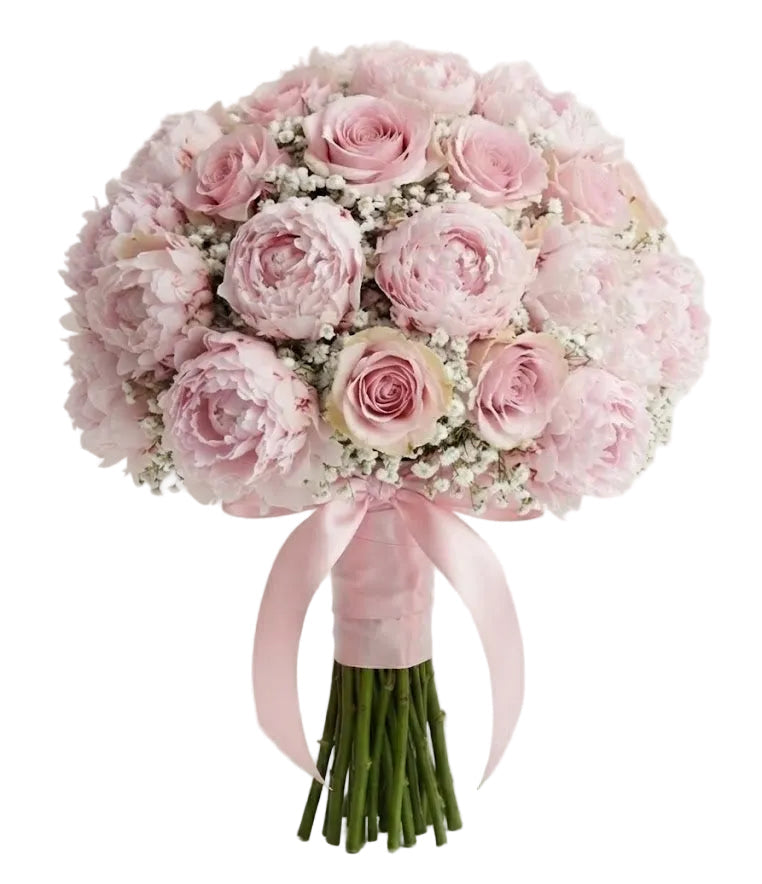 Gorgeous Bouquet of Peonies with Roses and Gypsophila