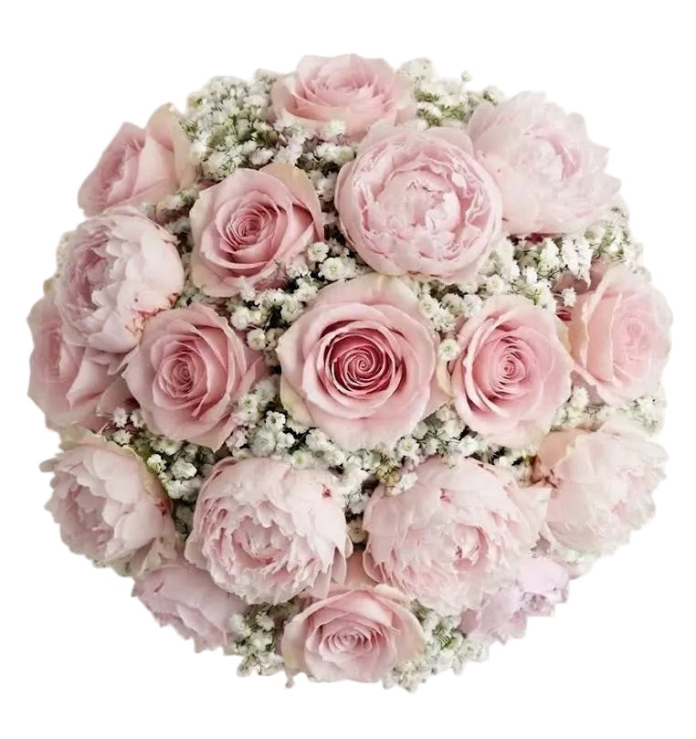 Gorgeous Bouquet of Peonies with Roses and Gypsophila