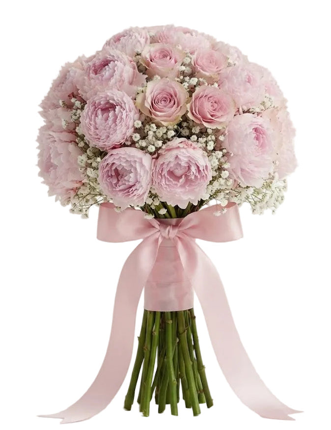 Gorgeous Bouquet of Peonies with Roses and Gypsophila