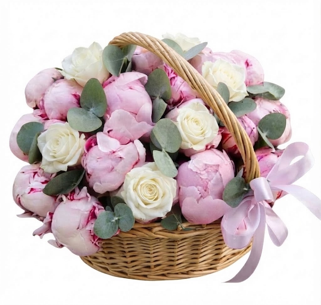 Luxury Basket of Peonies with Roses