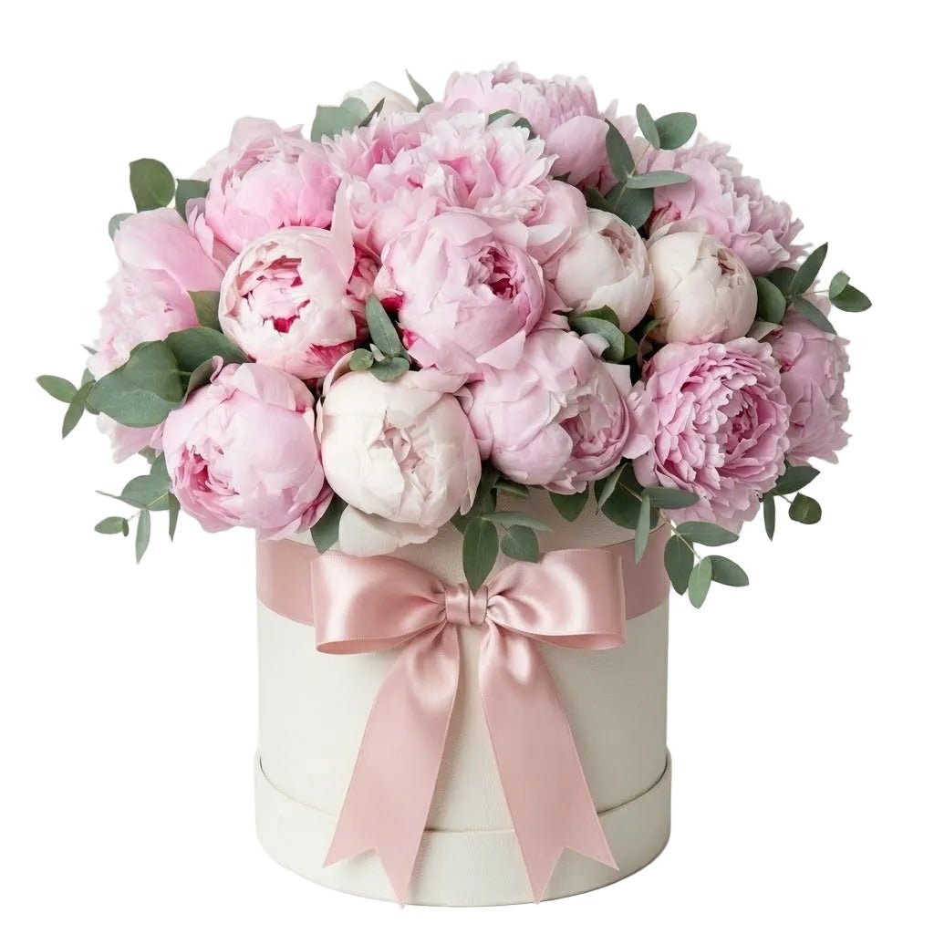 Luxury Pink Peonies with Eucalyptus Box