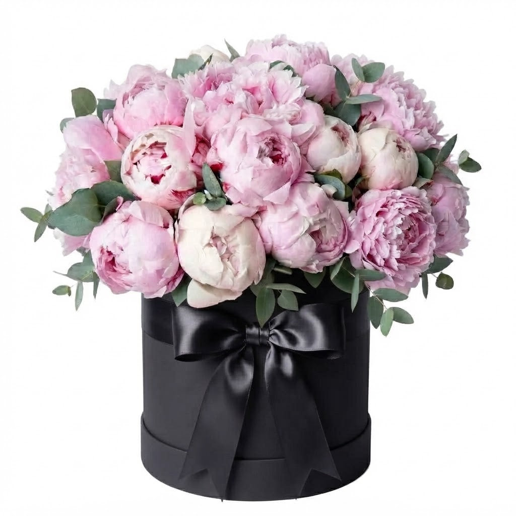 Luxury Pink Peonies with Eucalyptus Box