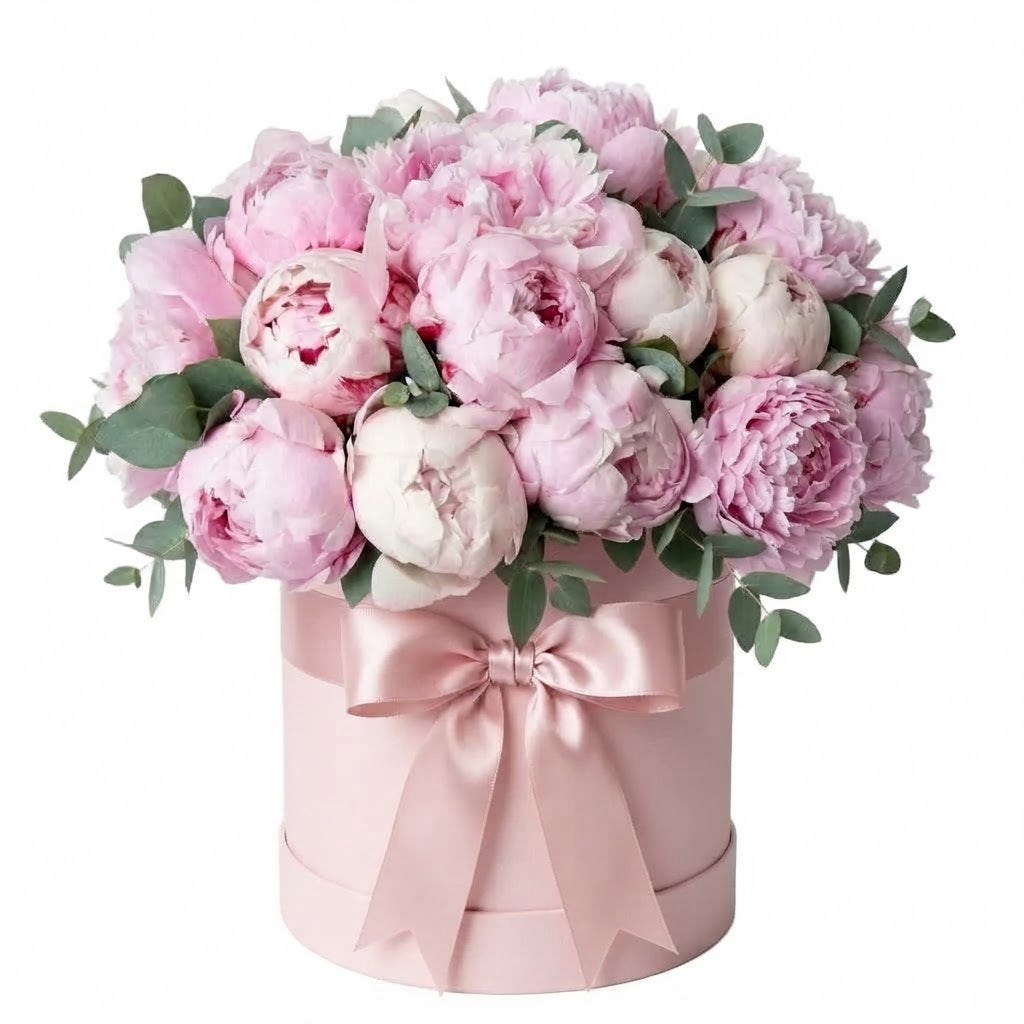Luxury Pink Peonies with Eucalyptus Box