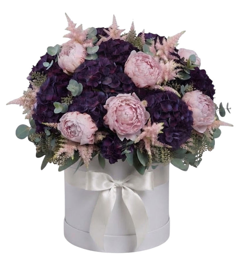 Luxury Purple Hydrangea and Pink Peony Box Arrangement