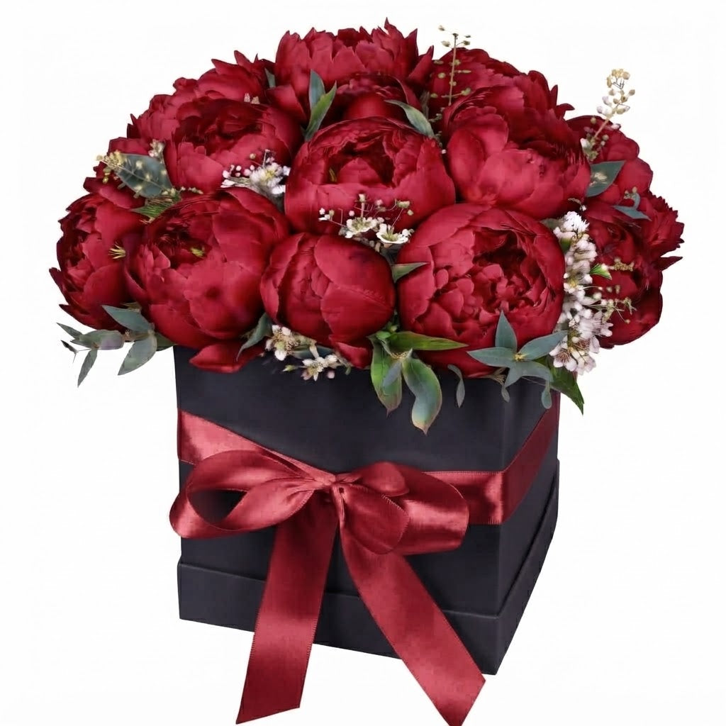 Peonies & Wax Flowers Luxury Square Box
