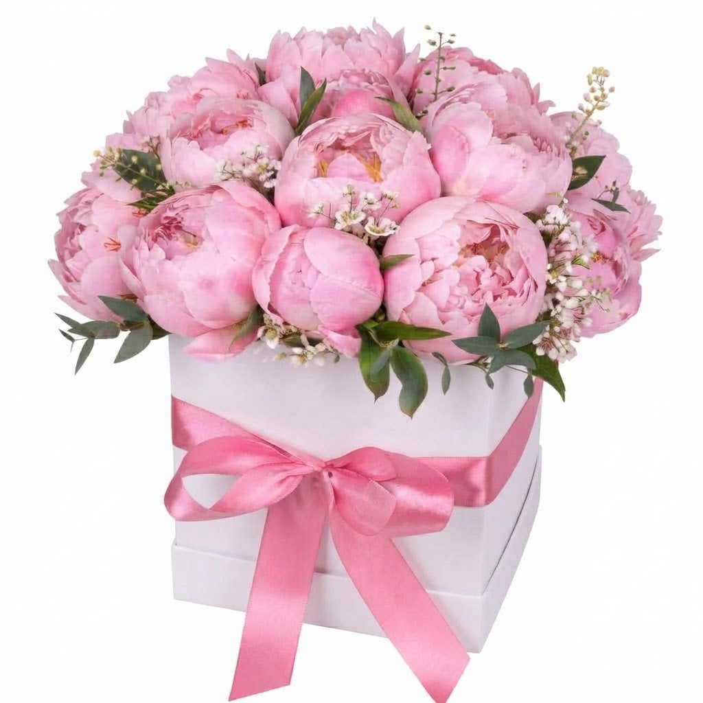 Peonies & Wax Flowers Luxury Square Box