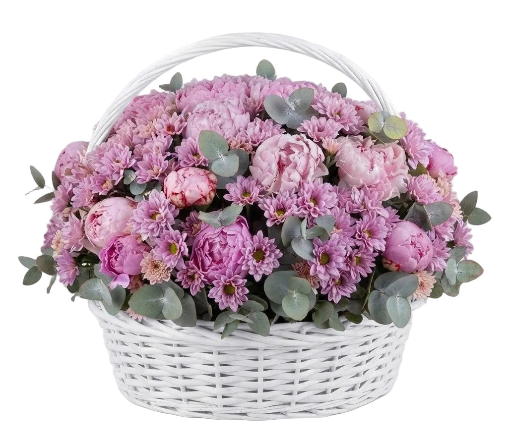 Pink Peonies with Chrysanthemum Basket