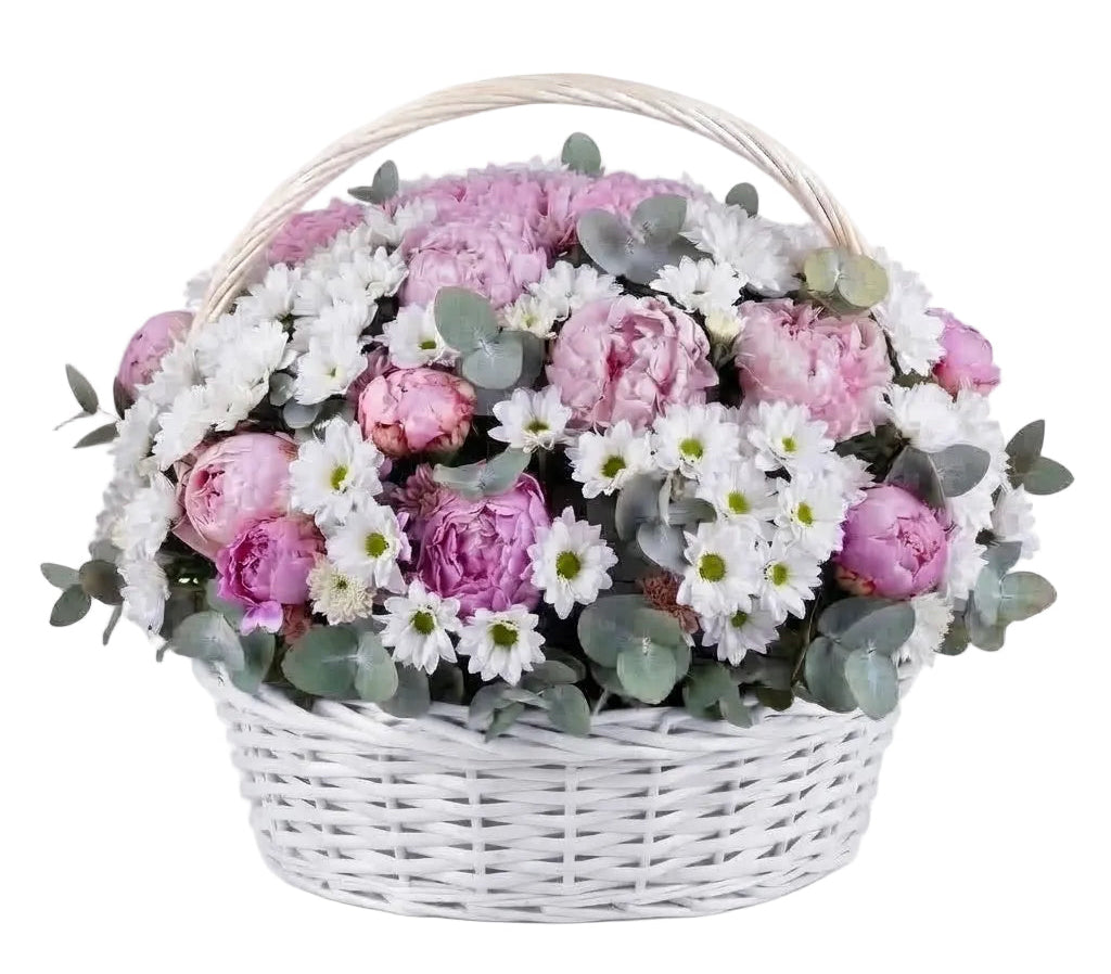 Pink Peonies with Chrysanthemum Basket