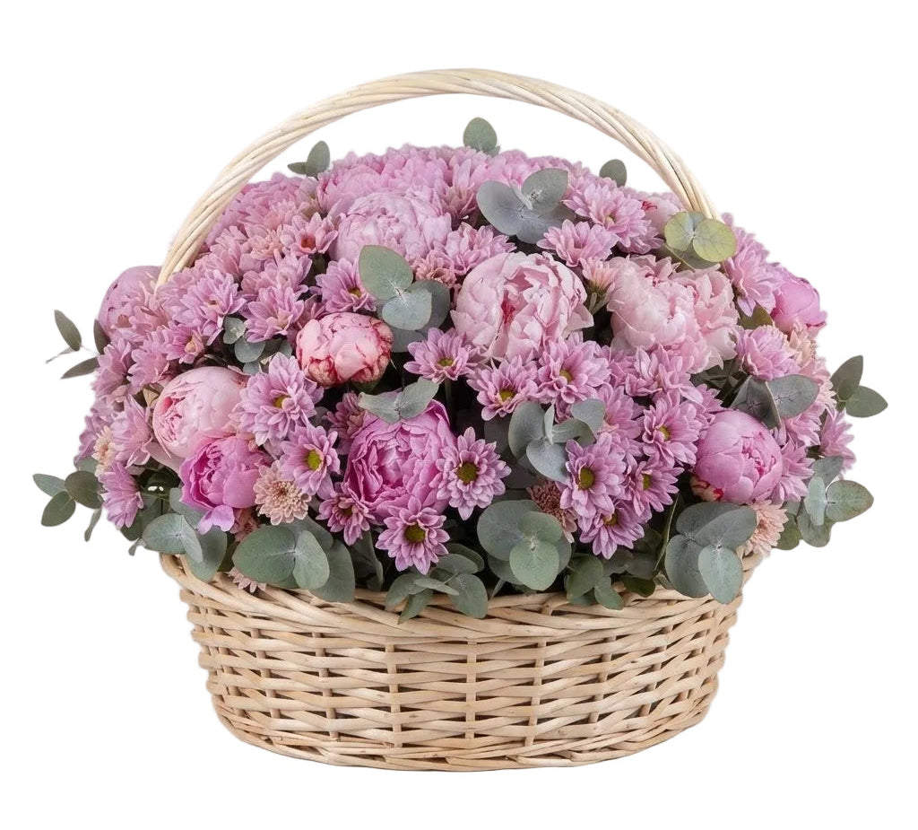 Pink Peonies with Chrysanthemum Basket