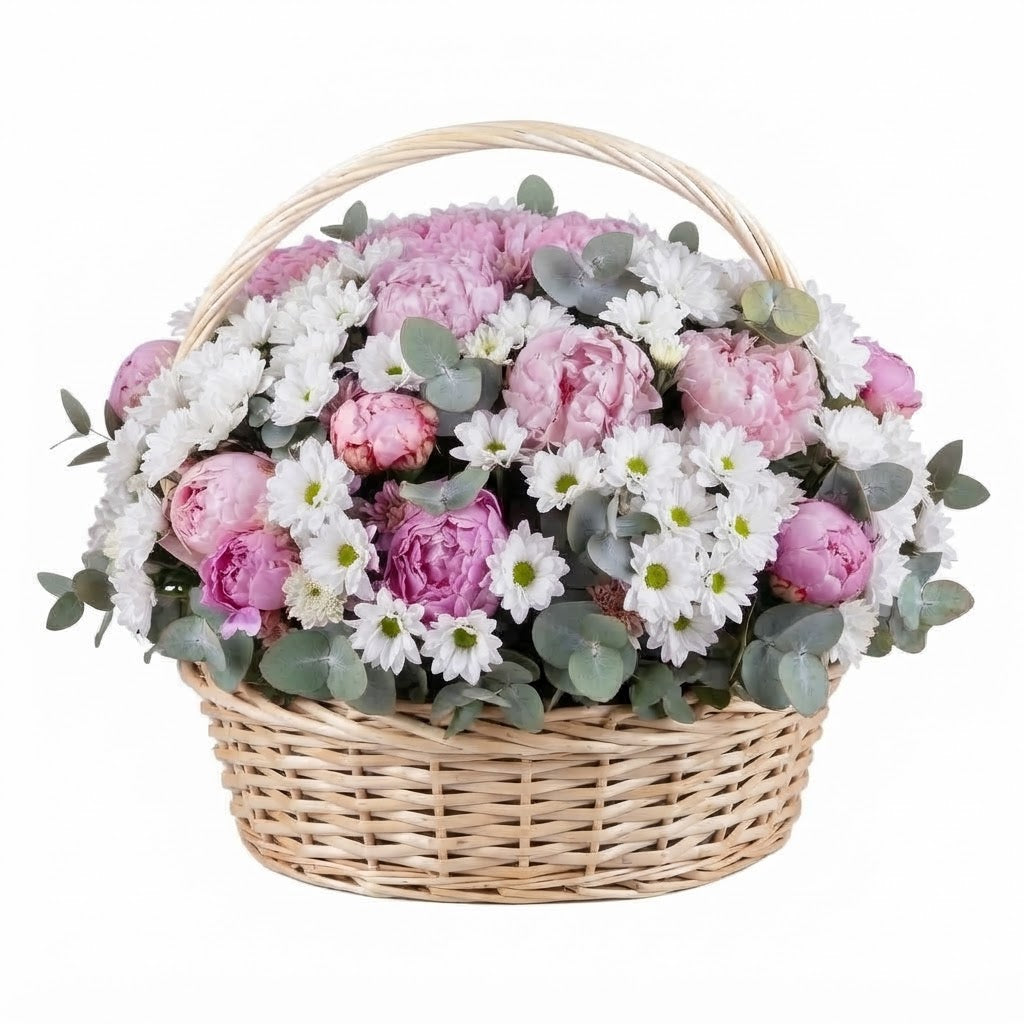Pink Peonies with Chrysanthemum Basket