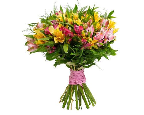 Alstroemeria 3 Mixed Colours & Fern Bouquet - Fresh Bouquet Co.