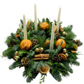 Centerpiece with Whole Dried Orange, Cinnamon and White Taper Candles - Fresh Bouquet Co.