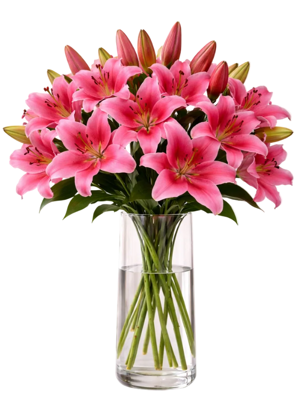 Classic Dark Pink Lily Bouquet in Vase - Fresh Bouquet Co.