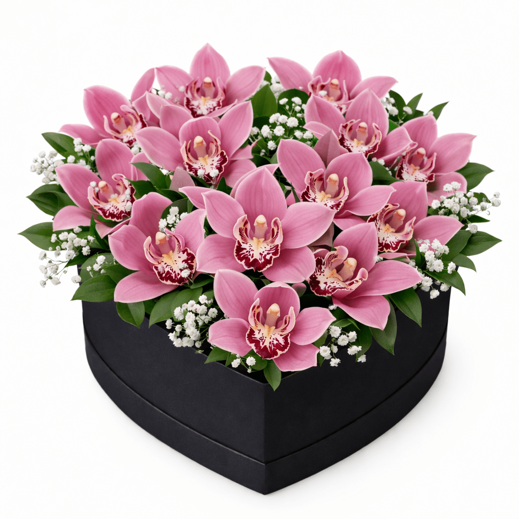 Cymbidium Orchids with Gypsophila and Ruscus - Fresh Bouquet Co.
