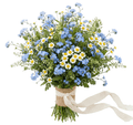 Daisy Tanacetum & Blue Forget Me Not Bouquet - Fresh Bouquet Co.
