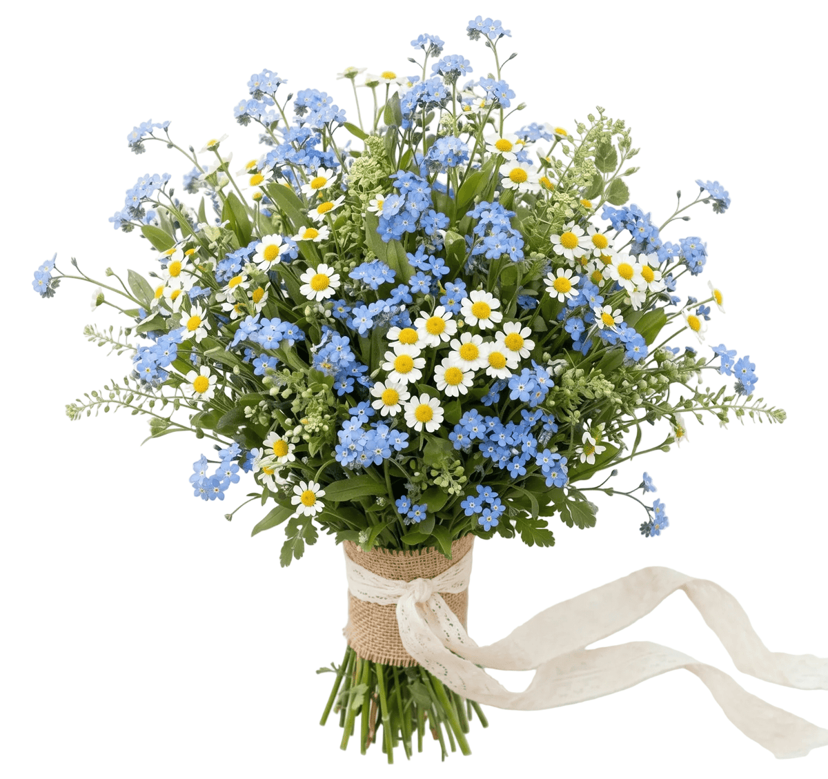 Daisy Tanacetum & Blue Forget Me Not Bouquet - Fresh Bouquet Co.