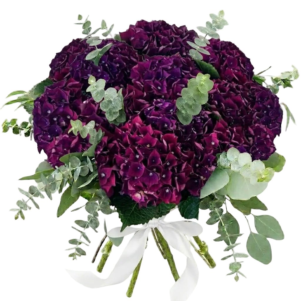 Dark Purple Hydrangea Bouquet with Ruscus Greenery - Fresh Bouquet Co.
