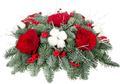 Fresh Spruce Centerpiece with Red Roses, Ilex and Cotton - Fresh Bouquet Co.