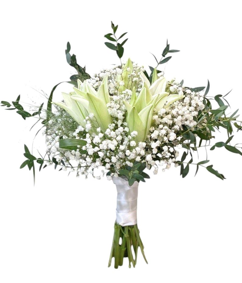 Lilies with Gypsophila Bridal Wedding Bouquet - Fresh Bouquet Co.