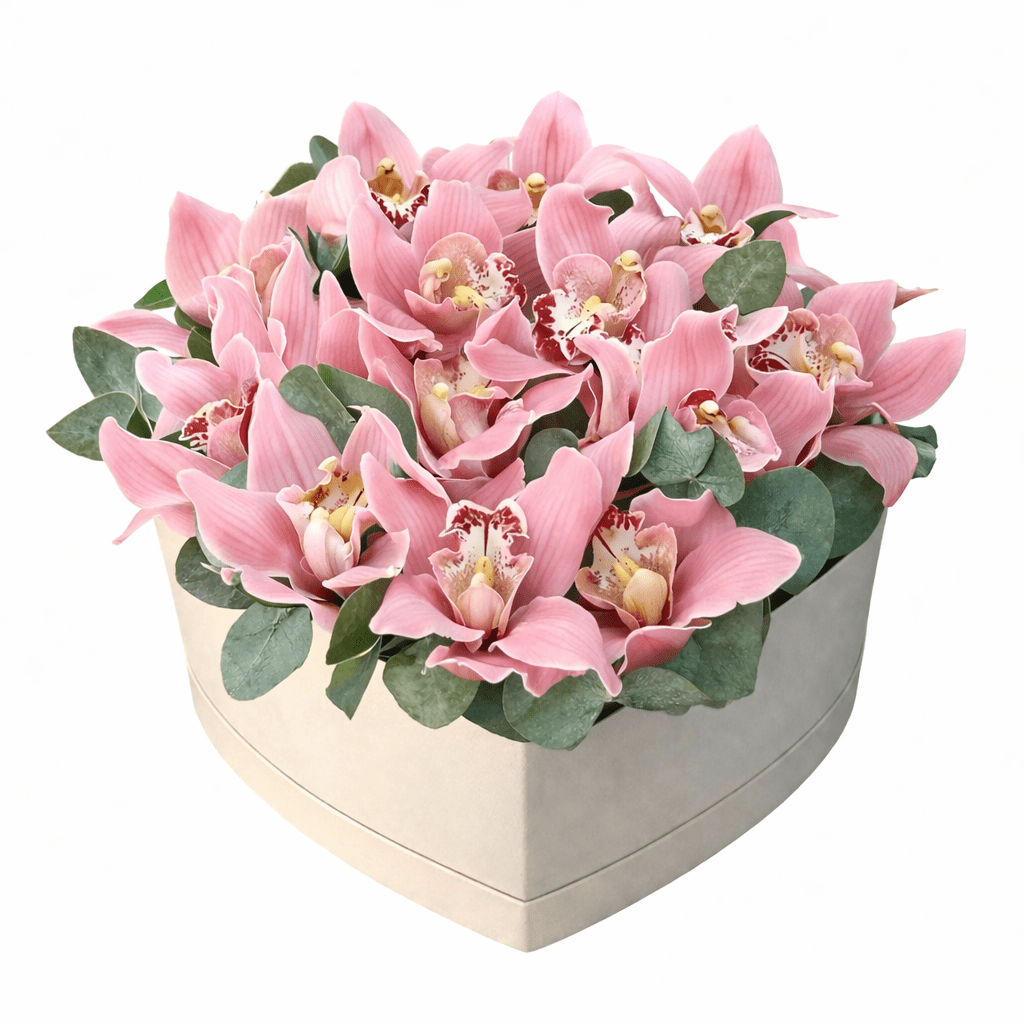 Luxury Cymbidium Orchids in Heart Box - Fresh Bouquet Co.