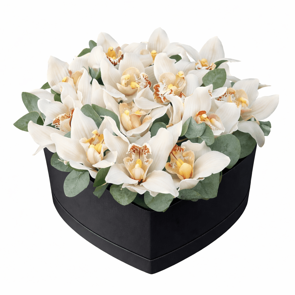 Luxury Cymbidium Orchids in Heart Box - Fresh Bouquet Co.