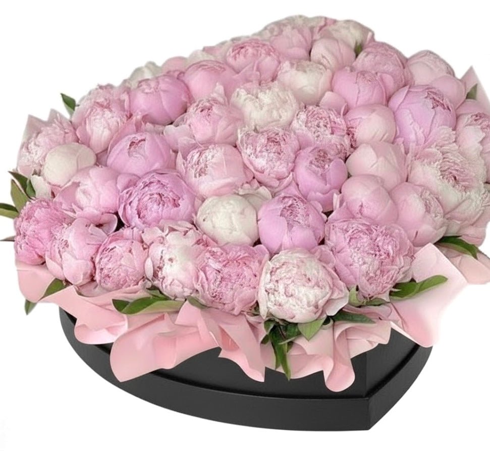 Peonies Heart Box with Luxury Wrapping - Fresh Bouquet Co.