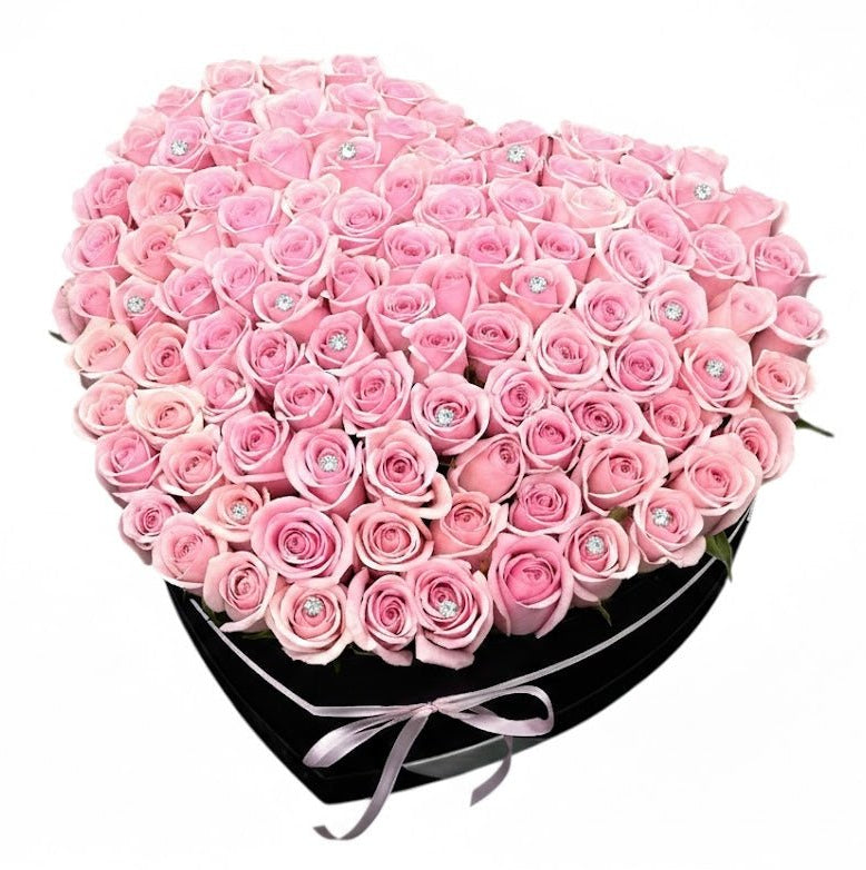 Pink Roses Box with Diamonds - Fresh Bouquet Co.