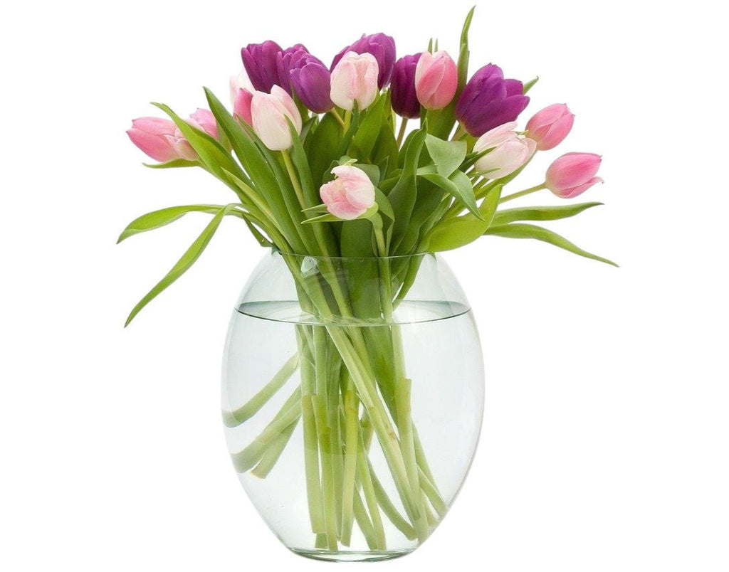 Purple & Pink Tulips Bouquet in Vase - Fresh Bouquet Co.