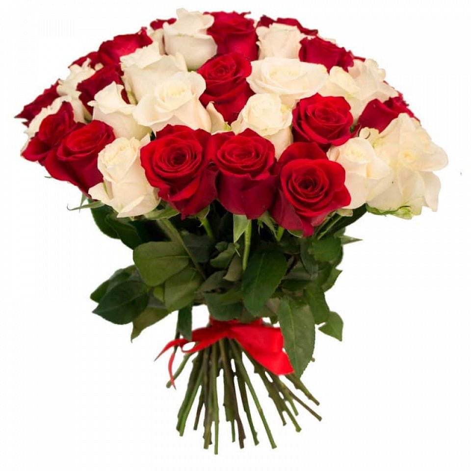 Red Freedom & Ivory Avalanche Roses Bouquet - Fresh Bouquet Co.