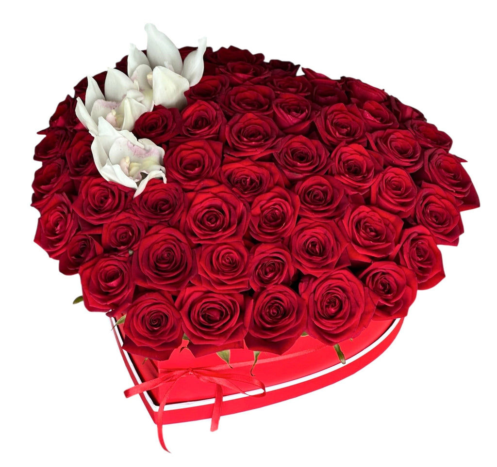 Roses in a Box with Cymbidium Accent - Fresh Bouquet Co.